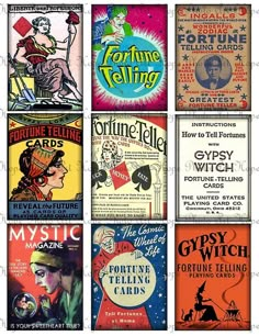 six vintage fortune telling cards from the 1950's