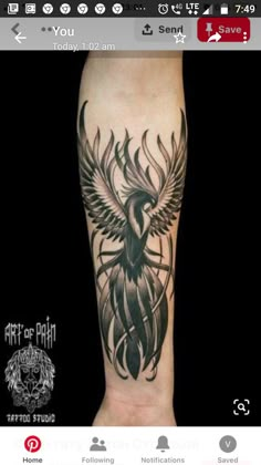 a black and white tattoo on the leg of a person with an eagle in it