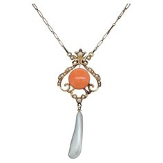 Simply Beautiful! Vintage Coral Seed Pearl and Pearl Drop Victorian Pendant Necklace. Hand set with a Coral Button surrounded by Seed Pearls and a Pearl Drop. Suspended from a 16” Gold chain. Hand crafted in 14K Yellow Gold. More Beautiful in Real time! Sure to be admired…A piece you’ll turn to time and again! Luxury Cabochon Medallion Necklace, Luxury Oval Necklace With Bail, Vintage Coral Jewelry, Coral Jewelry Vintage, Victorian Pendant Necklace, Victorian Pendants, Victorian Gold, Coral Jewelry, Seed Pearl