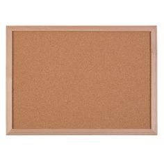 a cork board with a wooden frame on the top and bottom panel, in front of a white background