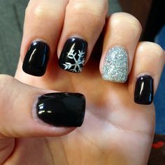 Winter nails done at Haute Nails, Murrieta CA. Color is Lincoln Park After Dark #gelnails #glitter #lincolnparkafterdark #snowflake #winter Gel Winter Nails, Nails In Winter, Black Winter Nails, Sns Colors, Lincoln Park After Dark, Glitter Gel Nail Designs, World Ideas, Mickey Nails, New Years Eve Nails