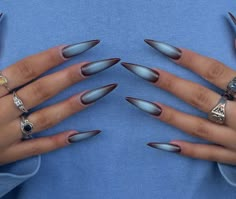 James Turrell Nails, Winter Aura Nails, Warm Nails, Chrome Stiletto Nails, Vampire Aura Nails, Blue Design Nails, Navy Blue Aura Nails, Goth Aura Nails, Stilleto Aura Nails