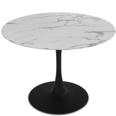 a white marble table with black base on an isolated white background for use as a dining room or office space