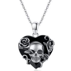 PRICES MAY VARY. Crystal Skull Necklace Design: Gothic Revival style skull necklace, the skull as a symbol of death and rebirth, with beautiful and romantic roses, is the eternal struggle between good and dark. From death comes new life. With a strong Gothic Revival style, the perfect Halloween gift for family and friends. Rose Skull Necklace Size: The size of the heart skull necklace is 18 mm / 0.71 inches, and the chain length is 18 inches + 2 inches to extend the chain. You can adjust the cha Black Tiara, Moonstone Drop Earrings, Rose Skull, Celtic Earrings, Skull Pendant Necklace, Gothic Skull, Heart Crystal, Skull Jewelry, Skull Necklace