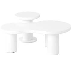 two white tables sitting next to each other