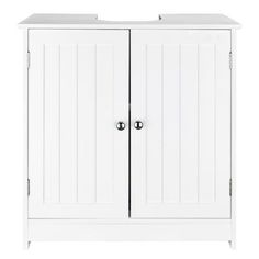 a white cabinet with two doors and drawers