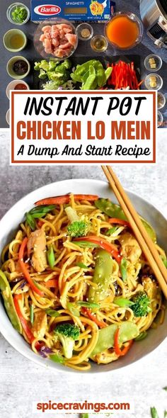 an image of instant pot chicken lo mein with chopsticks