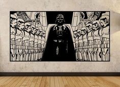 star wars scene with darth vader and stormtrooper wall decal in an empty room