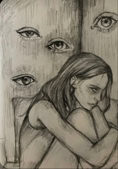 a pencil drawing of two girls hugging each other