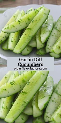 garlic dill cucumbers on a white plate