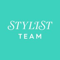 the words stylist team are in white on a teal green background,