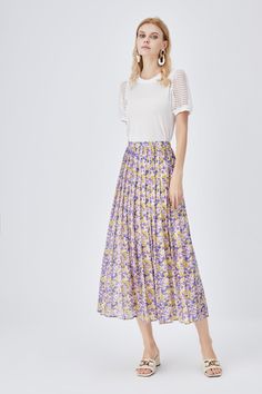 Style: Elegant,Boho & Vacation Fit: Loose Fabric: Lyocell Pattern: Floral Element: Non Dress/Skirt Length: Midi Rise: High Rise Product Type: Pleated,A Line Main Composition: Lyocell Season: Summer Chic Tank Tops, Chic Jeans, Chic Pants, Chic Shirts, Red Tea, Women Skirt, Stil Elegant, Sleep Dress, Women Skirts