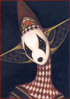 a painting of a woman wearing a mask