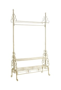 a white metal shelf with two shelves on each side and an iron rod at the top