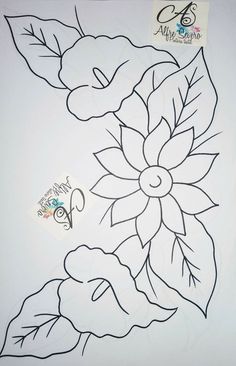 a drawing of some flowers on a white sheet with stickers attached to the back