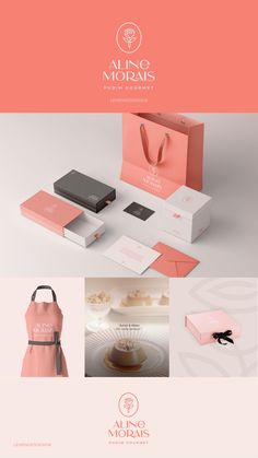 the logo and packaging design for an upscale pastry shop