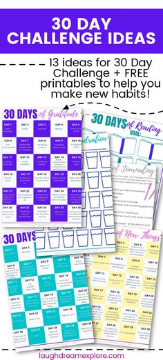 Check out this list of 30 day challenge ideas! There's something for everyone - 30 day fitness challenges, 30 day self care challenge (which I think is perfect for anyone!), 30 day gratitude challenge, and more! Plus get 22 pages of FREE printables to get you going on your own creative 30 day challenge! Did I mention these are perfect for kicking off your New Year Resolution ideas?! #30daychallenge #gratitudechallenge #RAOKchallenge #selfcare #selfcarechallenge #newyear #resolutions Bujo Challenge 30 Day, A Year Of 30 Day Challenges, 30days Challenge Ideas, Challenges 30 Day, 30 Day Challenge List, 30 Day Challenge Journal, Challenged To Do With Friends, 30 Day Gratitude Challenge, 30 Day Challenge Fitness