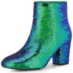 Shop Allegra K for women's round toe sequins block heels ankle boots you are looking for, get more women's chunky heel for yourelf. Order now! Free Returns! Green Boots For Party, Medium Width, Spring Green High-heeled Boots, Green High Ankle Boots, Medium Width, Western Ankle Boots, Womens Chunky Heels, Rubber Boot, Block Heel Ankle Boots, Shoes Boots Ankle, Closed Toe Shoes