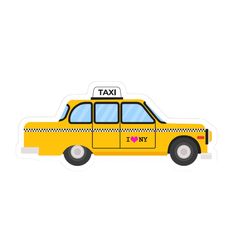 a yellow taxi cab sticker on a white background