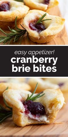 cranberry brie bites on a cutting board with rosemary sprigs