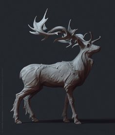 a white sculpture of a deer with antlers on it's back