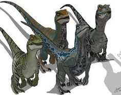 an image of some dinosaurs that are standing together