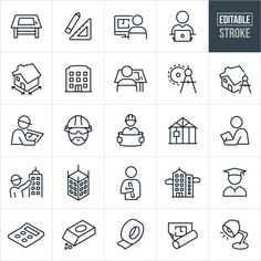 the outline icons for construction and real estate agent - property stock illustrations, clip art, cartoons, & icons