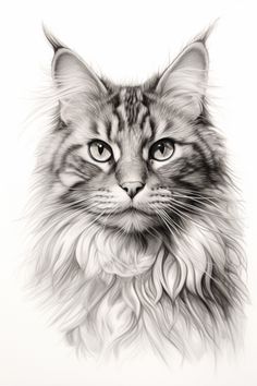 a black and white drawing of a cat's face with long whiskers