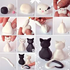 the instructions for making black and white cat figurines