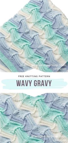 the free knitting pattern for a wavy crochet afghan is shown in two different colors