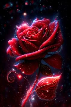 a red rose with stars in the background