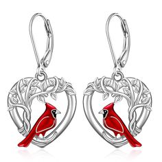 PRICES MAY VARY. [CARDINAL EARRINGS FOR WOMEN] When someone loses a loved one, there is not much anyone can do but offer comfort and support. This red cardinal earrings are handmade with care and love, as a meaningful gift for those hard to gift moments. [CARDINAL APPEAR WHEN ANGELS ARE NEAR] Cardinal is the spiritual messengers of loved ones we have lost, it is a message. Get the cardinal dangle earrings as a reminder that your lost loved one remains connected with you through infinite love. [C Cardinal Jewelry, Cardinal Earrings, Christmas Tree Ring, Shamrock Earrings, Cardinal Bird, Cute Christmas Tree, Owl Earrings, Presents For Women, Christmas Tree Earrings