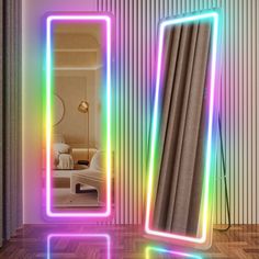 PRICES MAY VARY. 【7 COLOR LED & ADJUSTABLE BRIGHTNESS】- With upgraded led strip, this full mirror will add luxury to your room, light up your life. Seven colors: White, Red, Green, Blue, Navy blue, Yellow, Pink.you long-press the button to adjust the brightness among these colors. The memory function can keep the last brightness setting while turning on again. 【7 DYNAMTIC MODES+SPEED UP】- Bringing beautiful and vibrant colors to our room, rhythm with the dynamic light effect, which can give us t Whole Body Mirror, Full Length Mirror With Led Lights, Full Length Mirror With Lights, Stand Up Mirror, Mirror Full Length, Dynamic Light, Full Mirror, Full Length Floor Mirror, Modern Closet