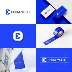 the logo for enha yeltt is shown in four different colors and shapes