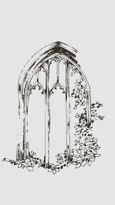 an ink drawing of a garden arch