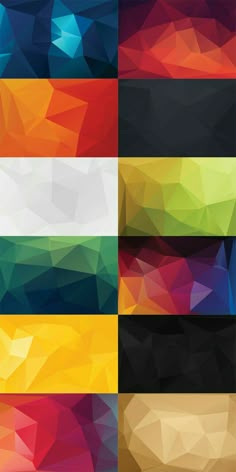 four different colored geometric shapes on a white background