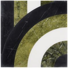 an abstract painting with black, white and green colors