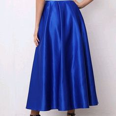 Wideband Waist Floral Embroidery Skirt Blue A-line Maxi Skirt With Lining, Spring Blue Satin Bottoms, Blue Satin Skirt For Spring, Blue Satin Skirt For Summer, Summer Blue Satin Skirt, Spring Party Ankle-length Skirt, Blue Satin Flowy Skirt, Blue Evening Skirt For Summer, Blue Summer Evening Skirt