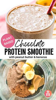 chocolate protein smoothie with peanut butter and bananas