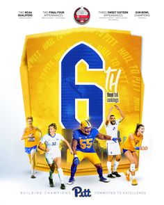 an advertisement for the 6th annual football game, featuring players in yellow and blue uniforms