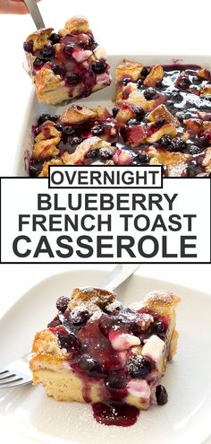 blueberry french toast casserole on a white plate