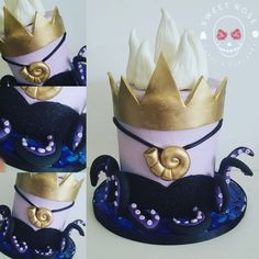 there are two cakes made to look like they have gold crowns on top of them