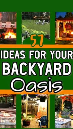 the cover of 52 ideas for your backyard oasiss, including fire pit and seating areas