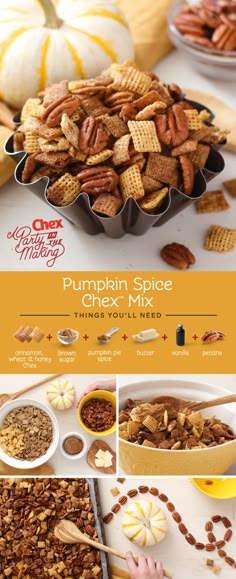 the pumpkin spice chex mix recipe is ready to be eaten and put in the oven