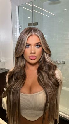 Brown Balayage Blue Eyes, Hazel Eye Hair Color Ideas, Hair For Hazel Eyes, Ash Brown Balayage Hair, Latina Blonde Hair Olive Skin, Hazel Eyes Hair Color, Perfect Blonde Hair, Rambut Brunette, Brunette Blonde