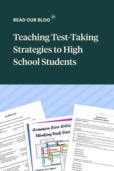 the text reads teaching test - taking strategy to high school students with three pages on top