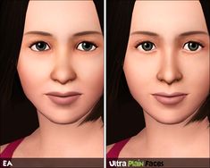 two pictures of the same woman's face with different facial shapes and hair colors