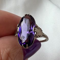 Beautiful Vintage Ring In Solid 10k White Gold (Stamped And Tested) With Purple Stone, Which Reminds Of An Amethyst By Color, However, The Stone Is Of A Synthetic Nature , Not Sure Exactly , But Most Likely Synthetic Spinel. The Ring Is A Size 5.25 On Ring Mandrel And Weights 2.69 Grams. Very Delicate, Feminine Looking Piece, Nice Vintage Find!!! Spinel Stone, Ring Mandrel, Beautiful Rings Vintage, Delicate Feminine, Purple Stones, Vintage Ring, Stone Ring, Womens Jewelry Rings, Stone Rings