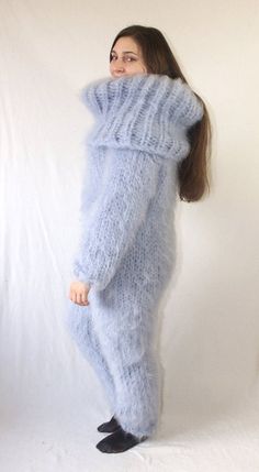 Knitted Overalls, Chunky Wool Scarf, Fuzzy Sweater Outfit, Mohair Suit, Ugly Fashion, Pull Mohair, Ugly Outfits, Big Wool, Crochet And Knitting