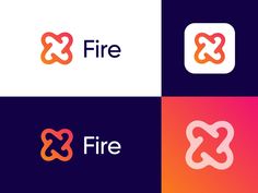 four different logos with the words fire and x on them, including one for an app